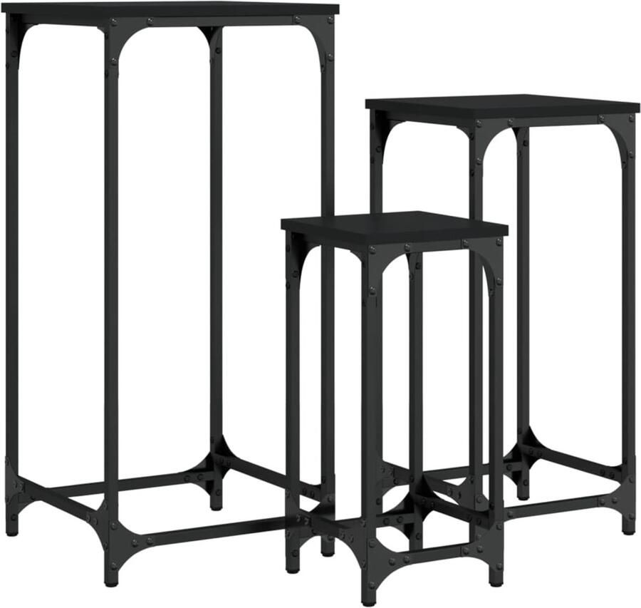 VidaXL Nesttafel Nesttafels Bijzettafel Banktafel 3-delige Tafeltjesset bewerkt hout zwart