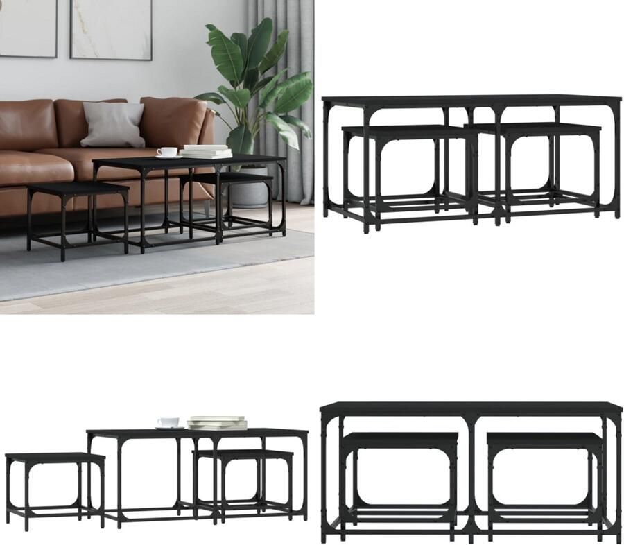 VidaXL 3-delige Tafeltjesset bewerkt hout zwart Nesttafel Nesttafels Bijzettafel Tafeltjesset