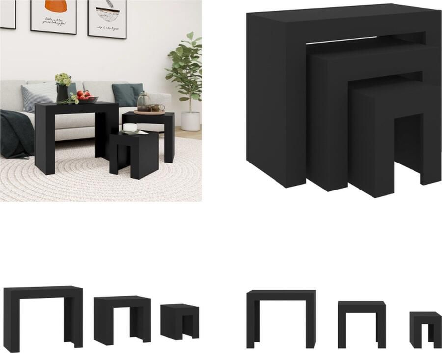 VidaXL 3-delige Tafeltjesset bewerkt hout zwart Salontafelset Salontafelsets Salontafel Set Salontafel Sets