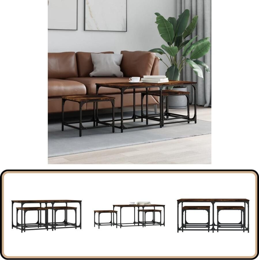 VidaXL 3-delige Tafeltjesset Gerookt Eiken Salontafelset Bijzet Tafels Koffietafel Tv Tafel Houten Meubilair Bruine Salontafel Compact Meubilair Stapelbare Tafels Multifunctionele Tafel