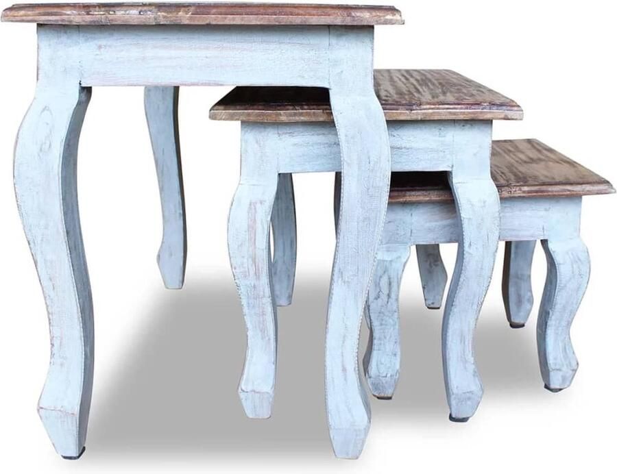 VidaXL 3-delige Tafeltjesset Mahoniehout Bijzettafels Salontafel Vintage Meubels Retro Meubelen Houten Tafel Acacia Hout Handmade Furniture Nesttafels