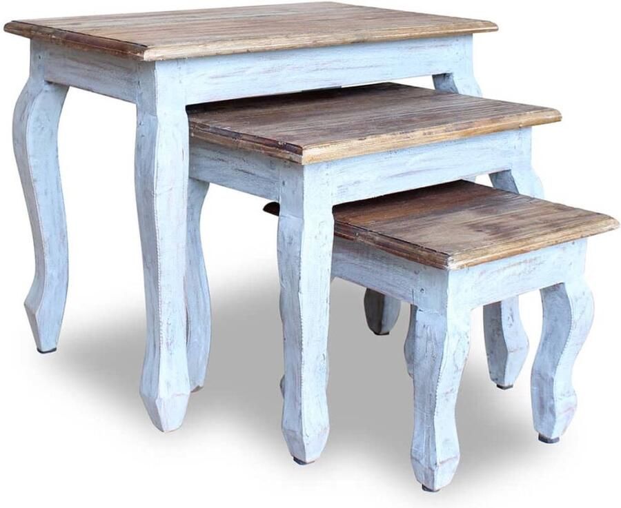 VidaXL 3-delige Tafeltjesset Mahoniehout Bijzettafels Salontafel Vintage Meubels Retro Meubelen Houten Tafel Acacia Hout Handmade Furniture Nesttafels - Foto 2