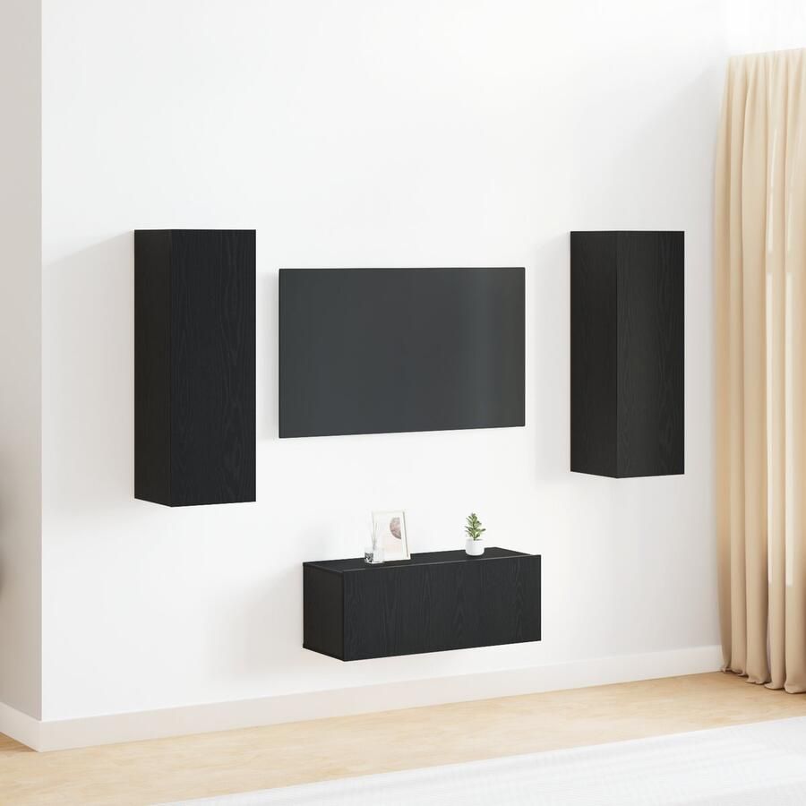 VidaXL 3-delige TV-kast set wandgemonteerd zwart eikenhout gemaakt van gefabriceerd hout - Foto 2