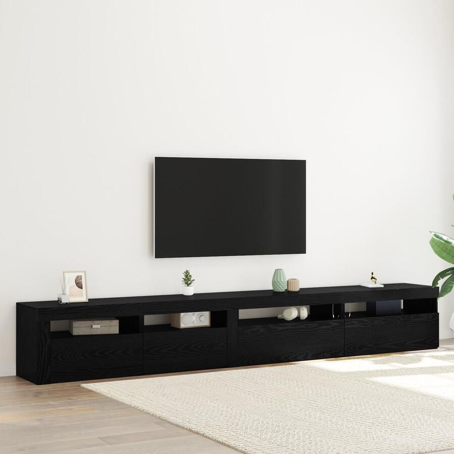 VidaXL 3-delige TV Meubel Set met LED Verlichting Zwart Eiken Gefabriceerd Hout TV Kasten met LED Verlichting 2 stuks Zwart Eiken 75x35x40 cm Gefabriceerd Hout - Foto 2