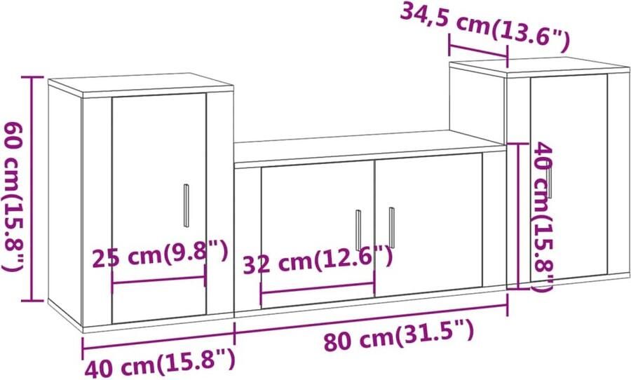 VidaXL -3-delige-Tv-meubelset-bewerkt-hout-betongrijs