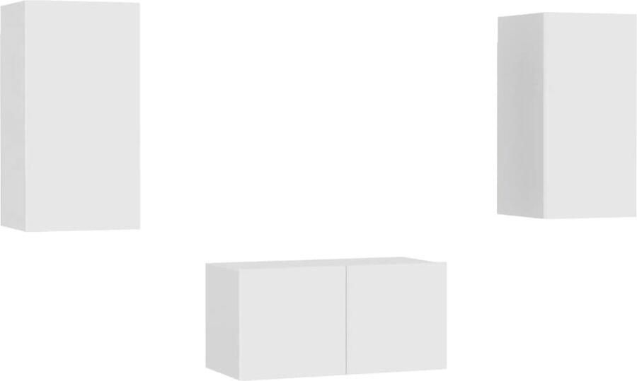 VidaXL 3-delige Tv-meubelset bewerkt hout wit Televisiescherm Tv Stand Salontafel Houten Tv-meubel Wit Tv-meubel Media Kast Videowerkbank