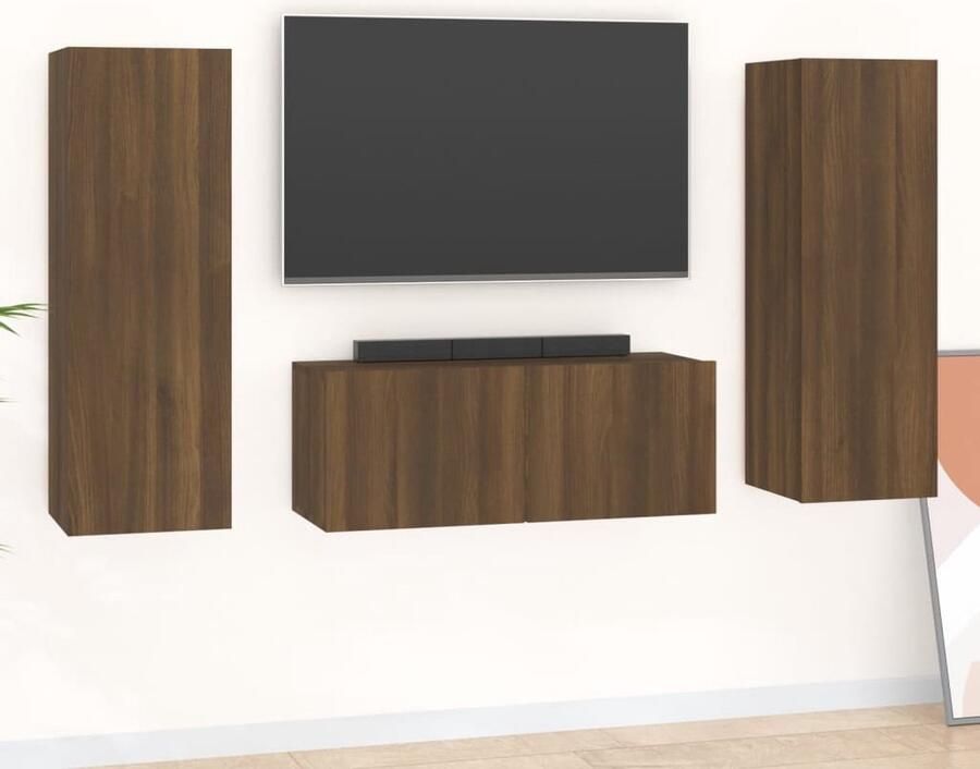 VidaXL 3-delige Tv-meubelset Bruin Eikenkleur TV Meubel Tv Kast Salontafel Houten Meubels Bruine Meubelen Wandmontage Opbergruimte - Foto 2