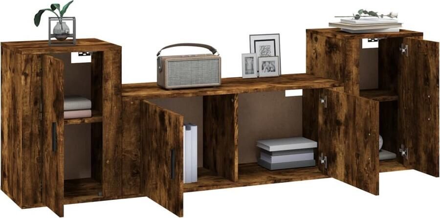 VidaXL 3-delige Tv-meubelset Gerookt Eiken Klassieke Televisiekast Tv Kast Houten Tv Kast Tv Meubel Salontafel