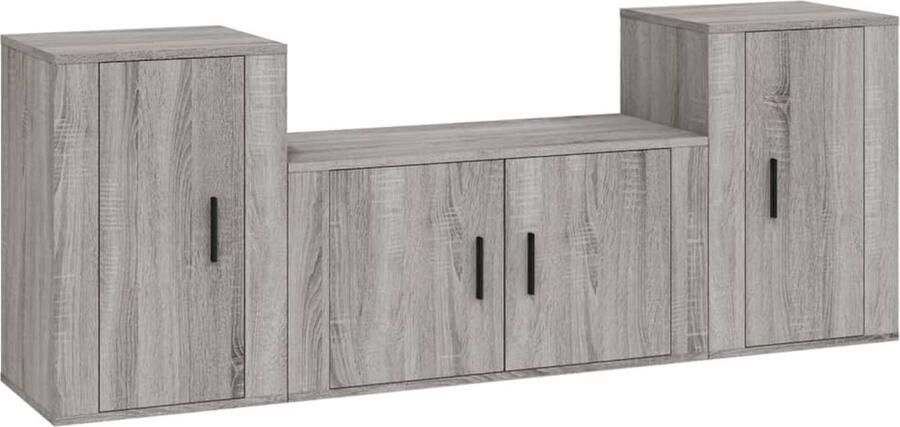 VidaXL 3-delige tv-meubelset grijs eikenhout Klassieke Tv Kast Tv Meubilair Grijze Tv Kast Houten Tv Kast Salontafel Opbergkasten Wandmontage - Foto 2