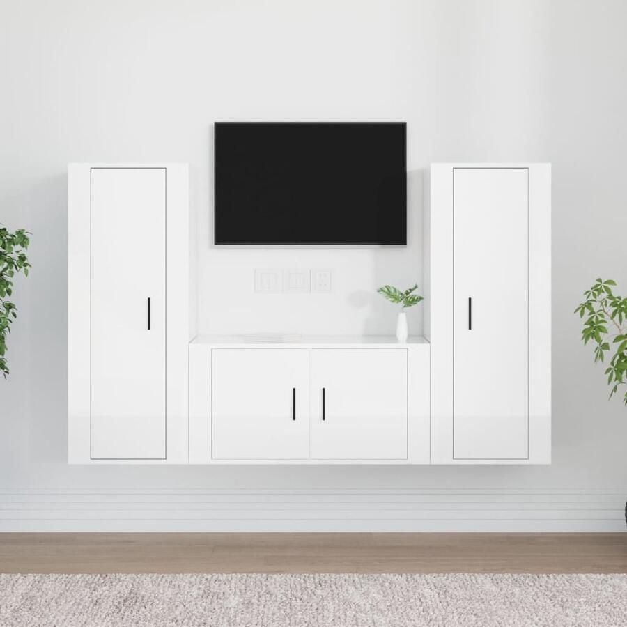 VidaXL 3-delige Tv-meubelset hoogglans wit Televisiesectie Tv Kasten Salontafel Houtsoort Wit Meubilair Modern Wonen Livingroom Decor - Foto 2