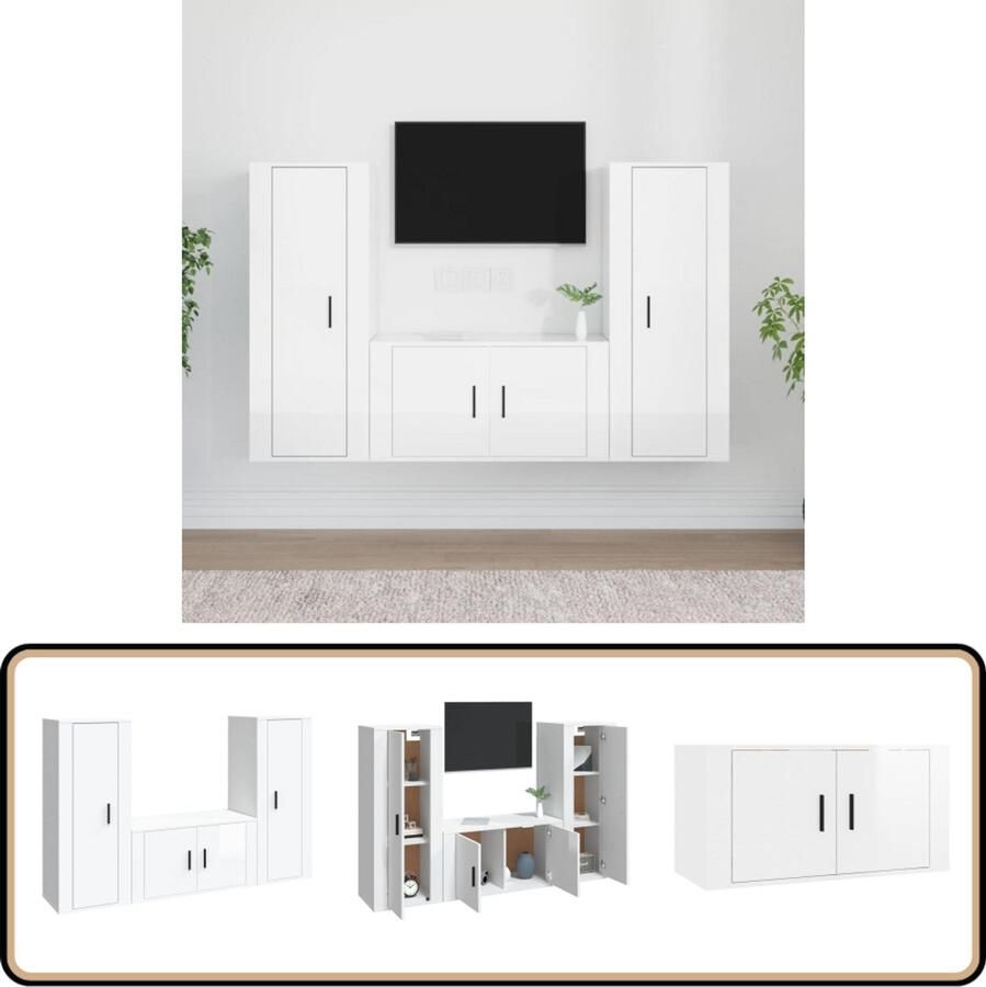 VidaXL 3-delige Tv-meubelset hoogglans wit Televisiesectie Tv Kasten Salontafel Houtsoort Wit Meubilair Modern Wonen Livingroom Decor
