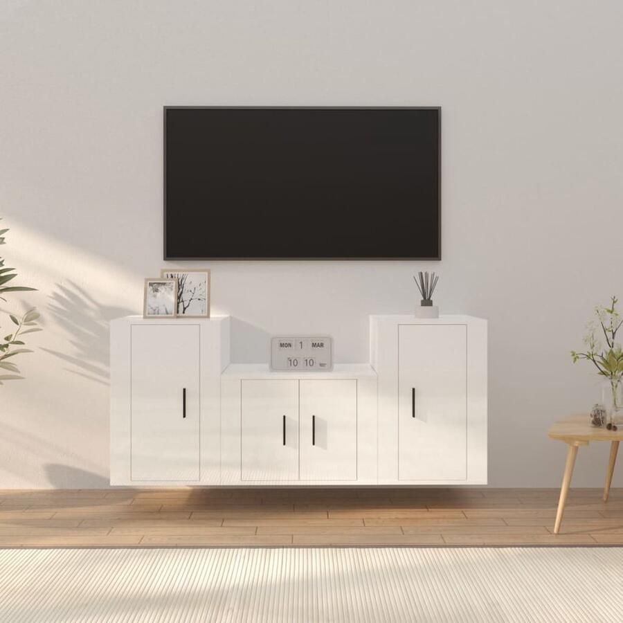 VidaXL 3-delige Tv-meubelset Hoogglans Wit TV Kast Salontafel Houten Tv-kast Mediastand Opslagoplossing White Furniture Modern Living Room - Foto 2