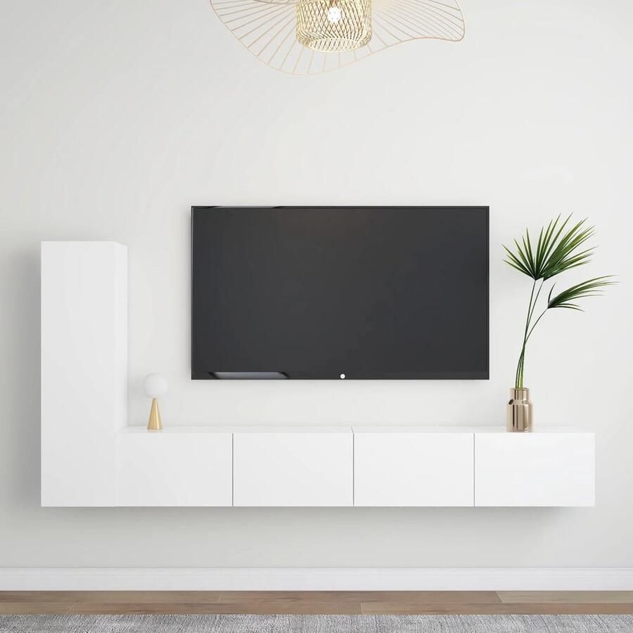 VidaXL 3-delige Tv-meubelset Wit Bewerkt hout Tv Meubilair Houten Tv Kasten Salontafel Woonkamer Decoratie Witte Tv Stand Wandmontage Tv Unit Media Kast Boekenplank Opslagruimte Modern Tv Cabinet - Foto 2