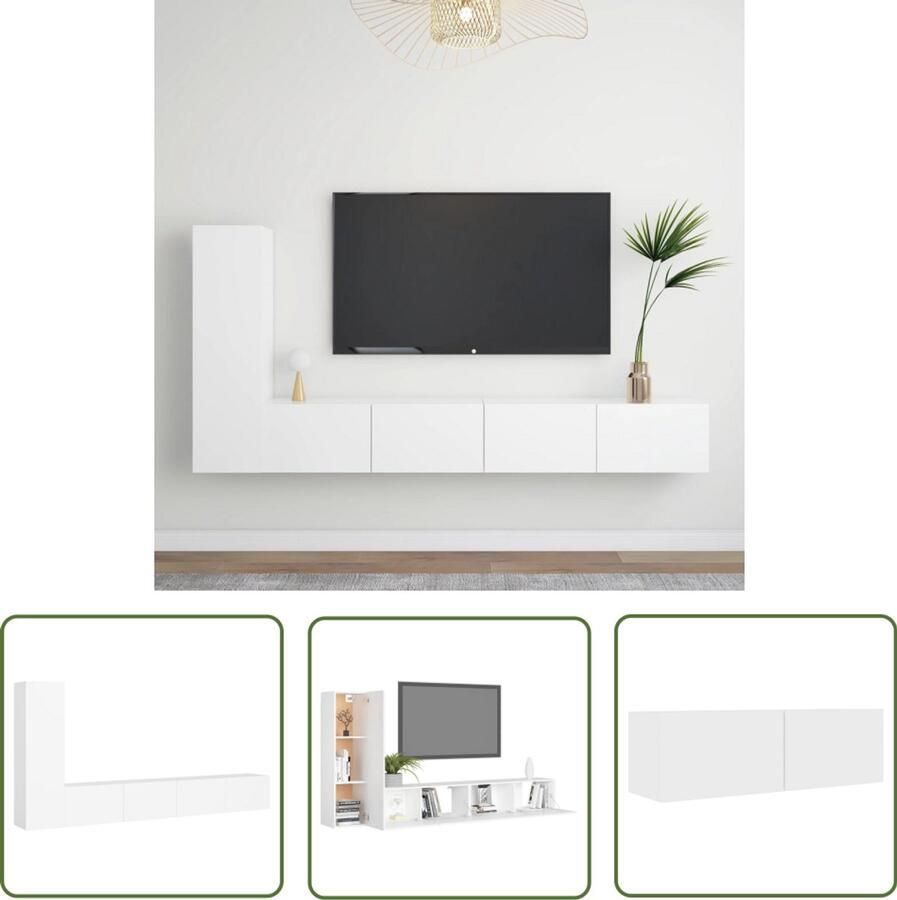 VidaXL 3-delige Tv-meubelset Wit Bewerkt hout Tv Meubilair Houten Tv Kasten Salontafel Woonkamer Decoratie Witte Tv Stand Wandmontage Tv Unit Media Kast Boekenplank Opslagruimte Modern Tv Cabinet