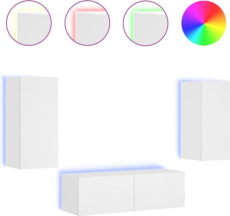 VidaXL Tv-wandmeubelset 3-delig LED-verlichting Wit Tv-wandmeubel Tv-wandmeubels Zwevend Tv-meubel Tv-wandmeubel