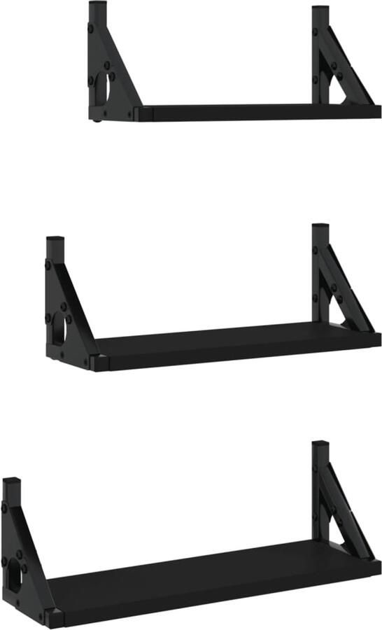 VidaXL Wandschappenset Wandschappensets Wandschap Wandplank 3-delige Wandschappenset bewerkt hout zwart