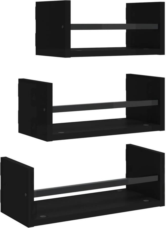 VidaXL Wandschappenset Wandschappensets Wandplank Wandrek 3-delige Wandschappenset met stangen bewerkt hout zwart