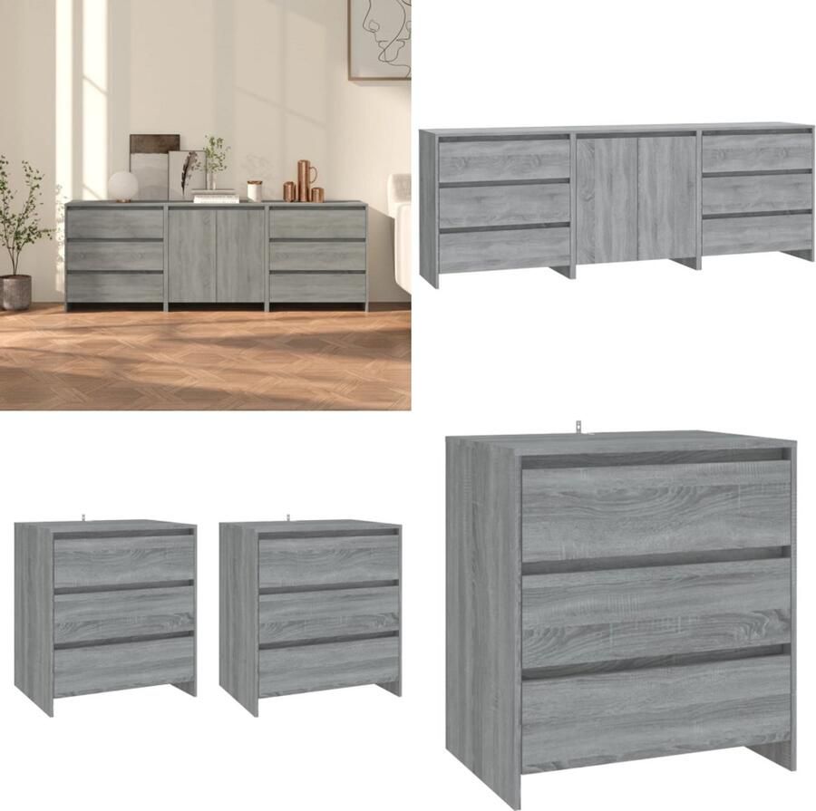 VidaXL 3 st Dressoirs bewerkt hout grijs sonoma eikenkleurig Dressoir Dressoirs Buffetkast Opbergkast