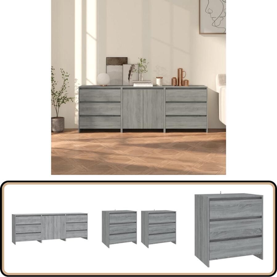 VidaXL Dressoirs Set Sonoma Eiken 3-Delig Opbergkast Dressoir Kast Salontafel Woonkamermeubilair