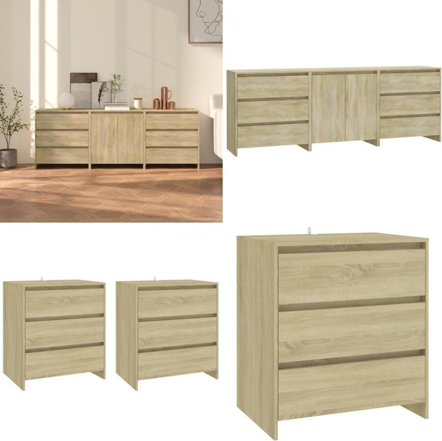 VidaXL 3 st Dressoirs bewerkt hout sonoma eikenkleurig Dressoir Dressoirs Buffetkast Opbergkast