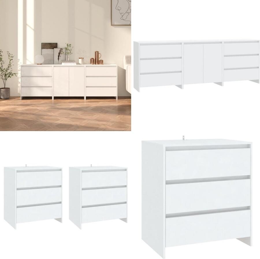 VidaXL 3 st Dressoirs bewerkt hout wit Dressoir Dressoirs Buffetkast Opbergkast