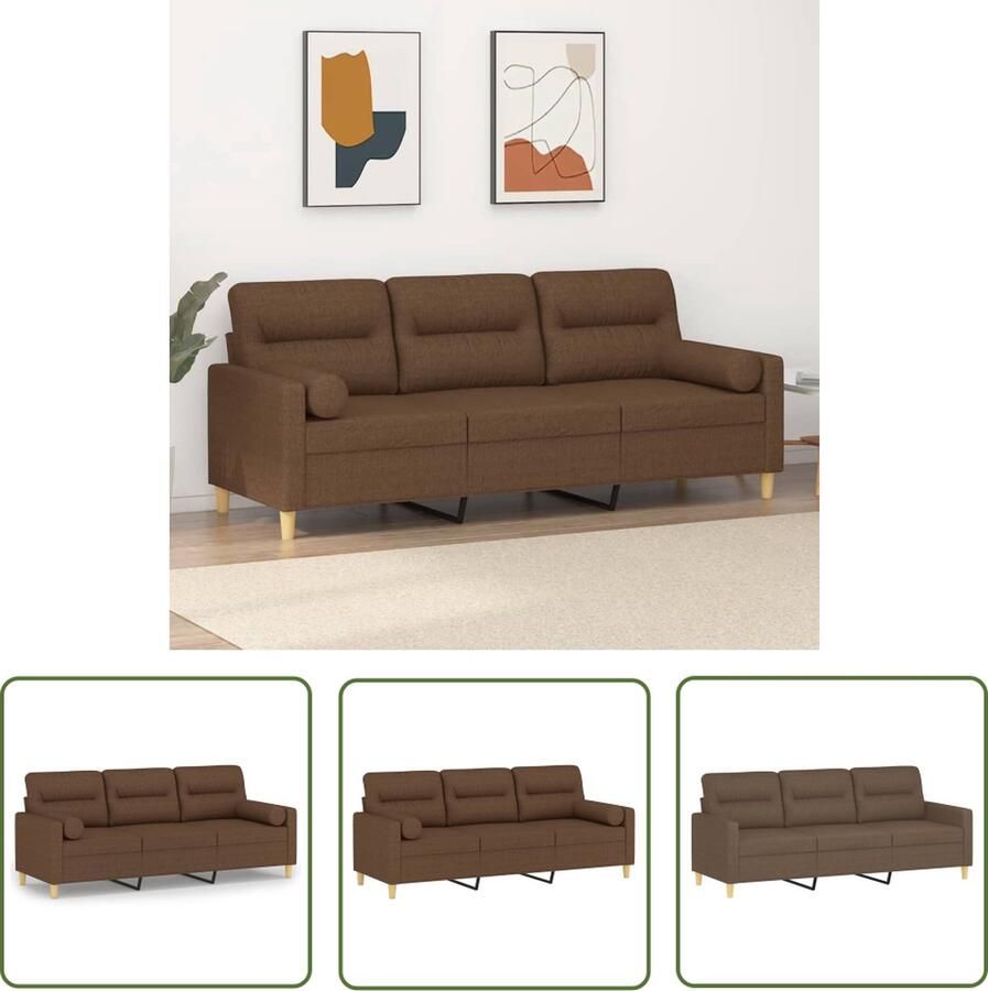 The Living Store Driezitsbank Bruin 198 x 77 x 80 cm Duurzame stof Stevig frame Verwijderbare kussenhoezen Comfortabel zitten Inclusief 2 sierkussens Bruine Bank 3 Zits Bank Banks Kopen Lounge Bank Stoffen Bank