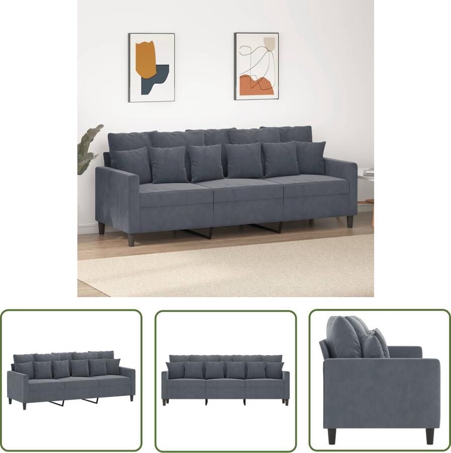 The Living Store Donkergrijze 3-zitsbank 198 x 77 x 80 cm Fluweel met Stevig Frame Donker Grijze Bank 3 Zits Bank Velvet Bank Lounge Bank Banks Kopen