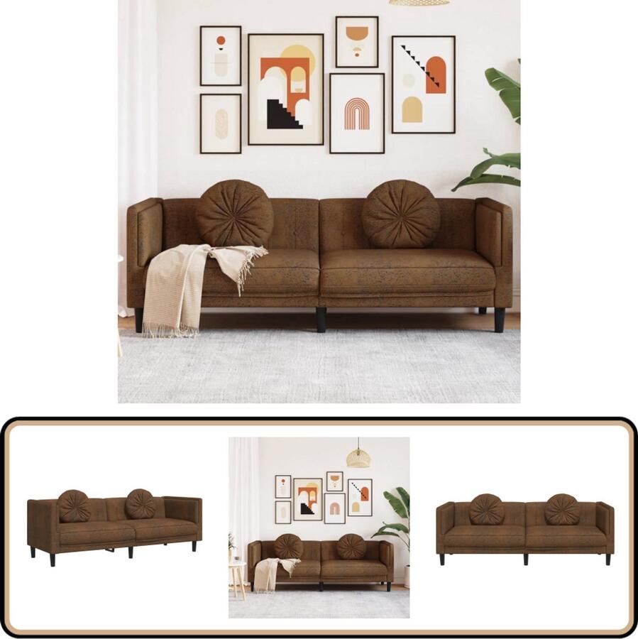 VidaXL 3-zits Bank Kunstsuède Inclusief Kussens 3-zitsbank Bruine Bank Lederlook Bank Banks Kopen Lounge Meubilair