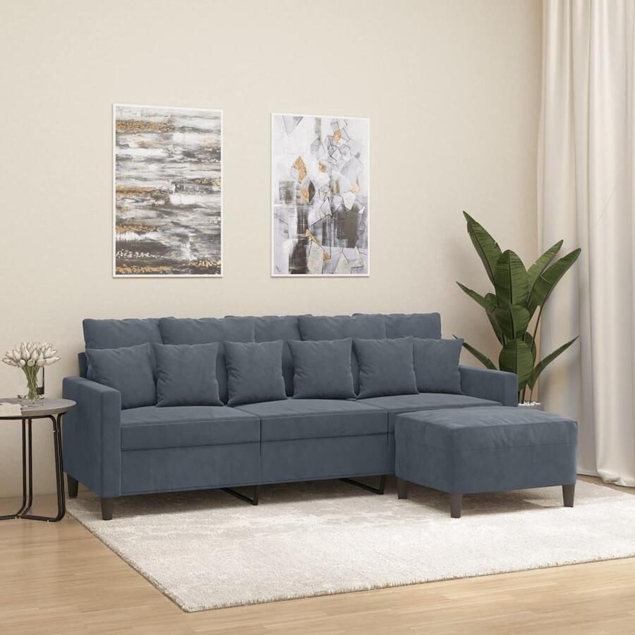 The Living Store Loungebank Avignon 3-zits donkergrijs fluweel Duurzaam en comfortabel 198 x 77 x 80 cm Loungeset 3 Zits Bank Hoekbank Salontafel Livingroom Meubels
