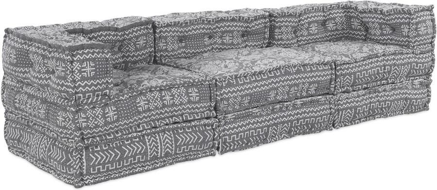 VidaXL 3-Zits Modulaire Pouffe Bank die omgevormd kan worden tot Bed Lichtgrijze Stof