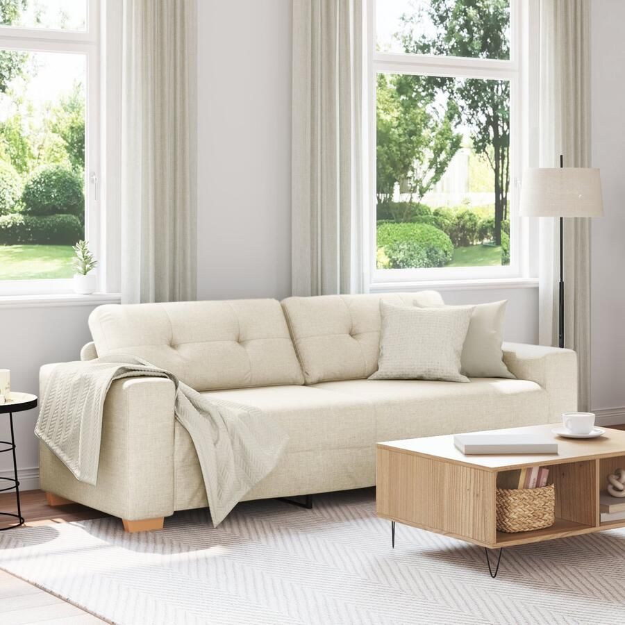 VidaXL Bank met kussen met kussen Beige 220 x 78 x 84 cm Linnen