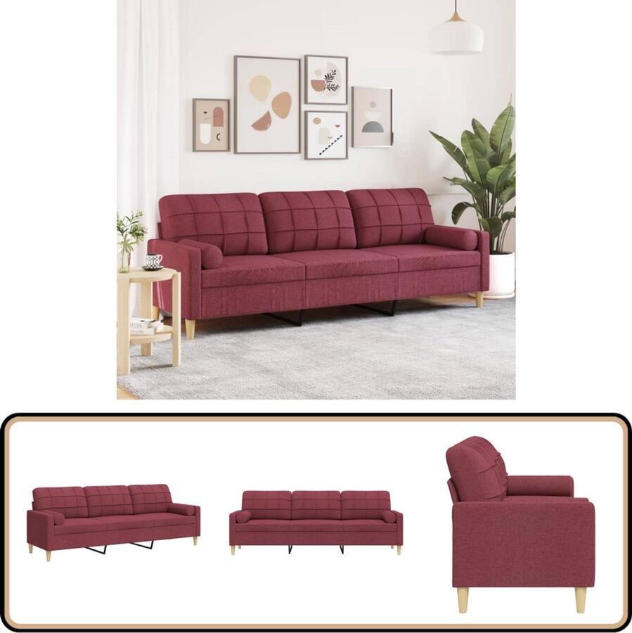 VidaXL 3-zitsbank 210 cm Stof Wijnrood 3 Persoons Bank Woonkamer Meubels Bankstellen Stoffen Bank Rode Bank
