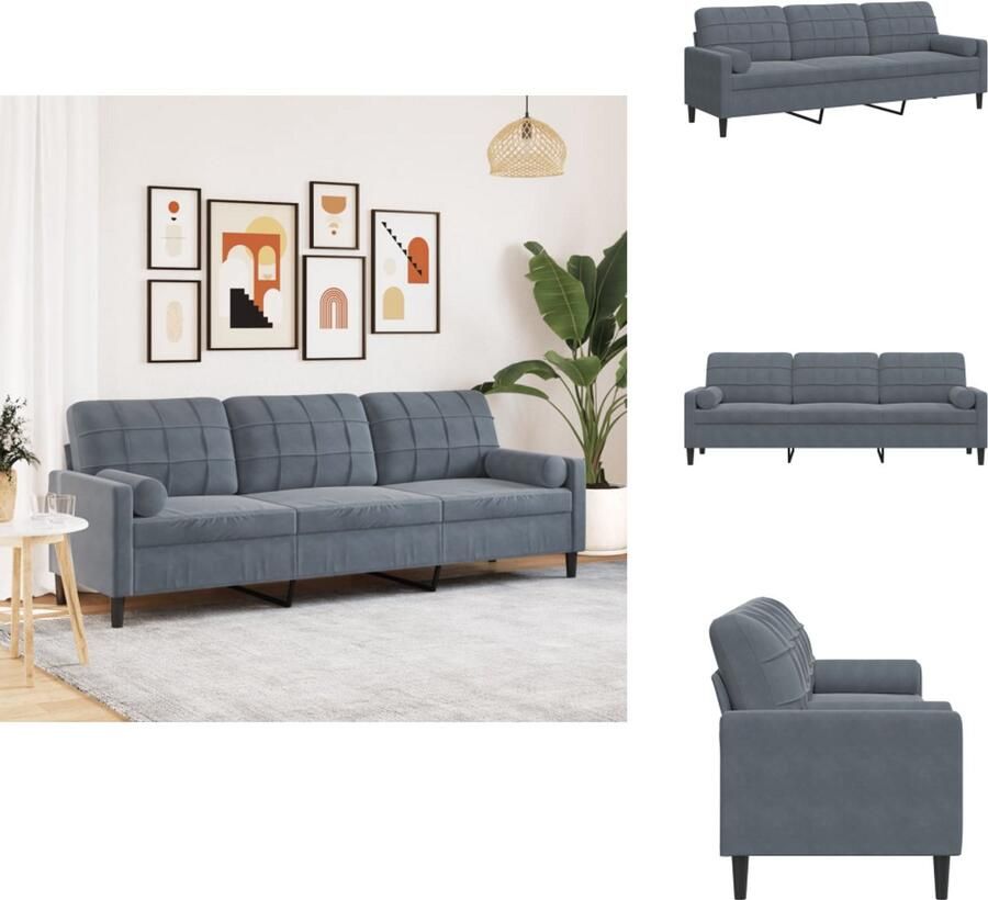 VidaXL 3-zitsbank 3-zitsbanken Bank 3zitsbank 3-zitsbank met sierkussens 210 cm fluweel donkergrijs