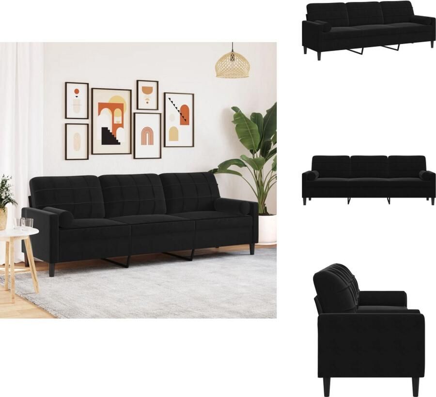 VidaXL 3-zitsbank 3-zitsbanken Bank 3zitsbank 3-zitsbank met sierkussens 210 cm fluweel zwart