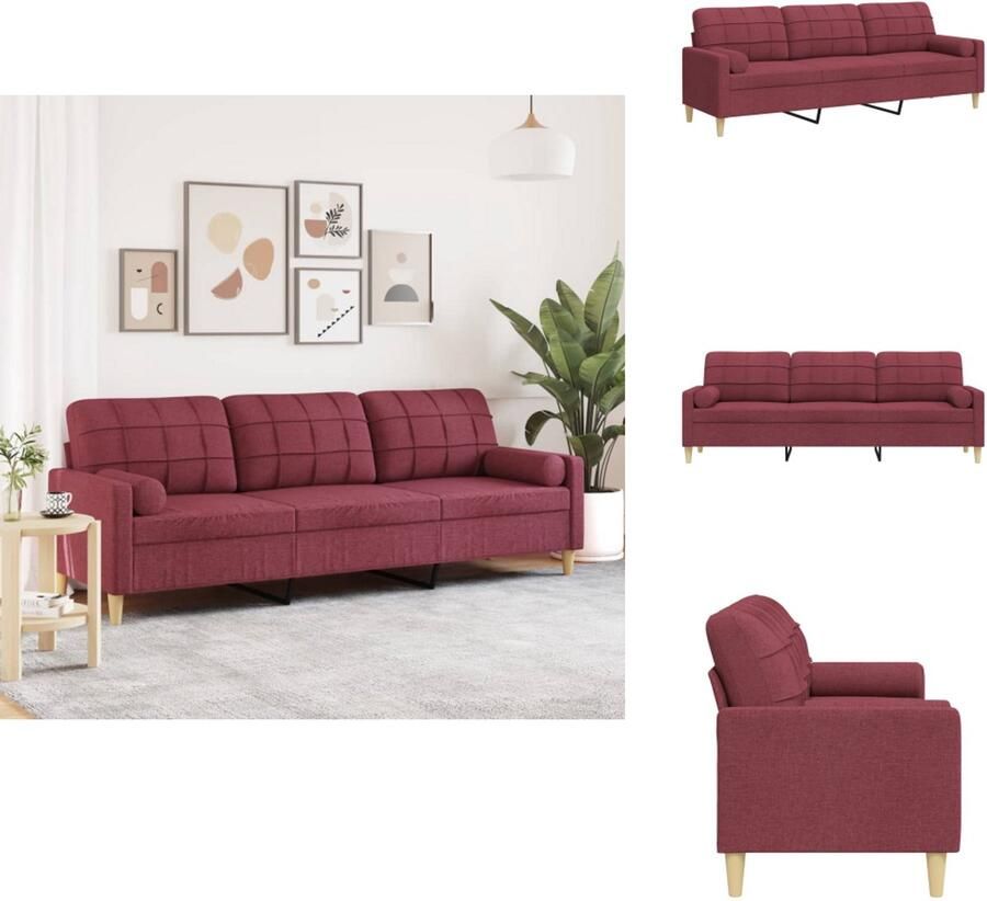 VidaXL 3-zitsbank 3-zitsbanken Bank 3zitsbank 3-zitsbank met sierkussens 210 cm stof wijnrood