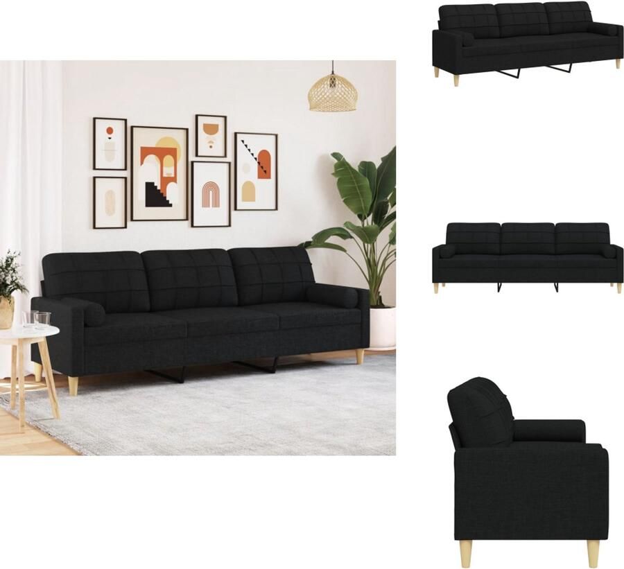 VidaXL 3-zitsbank 3-zitsbanken Bank 3zitsbank 3-zitsbank met sierkussens 210 cm stof zwart