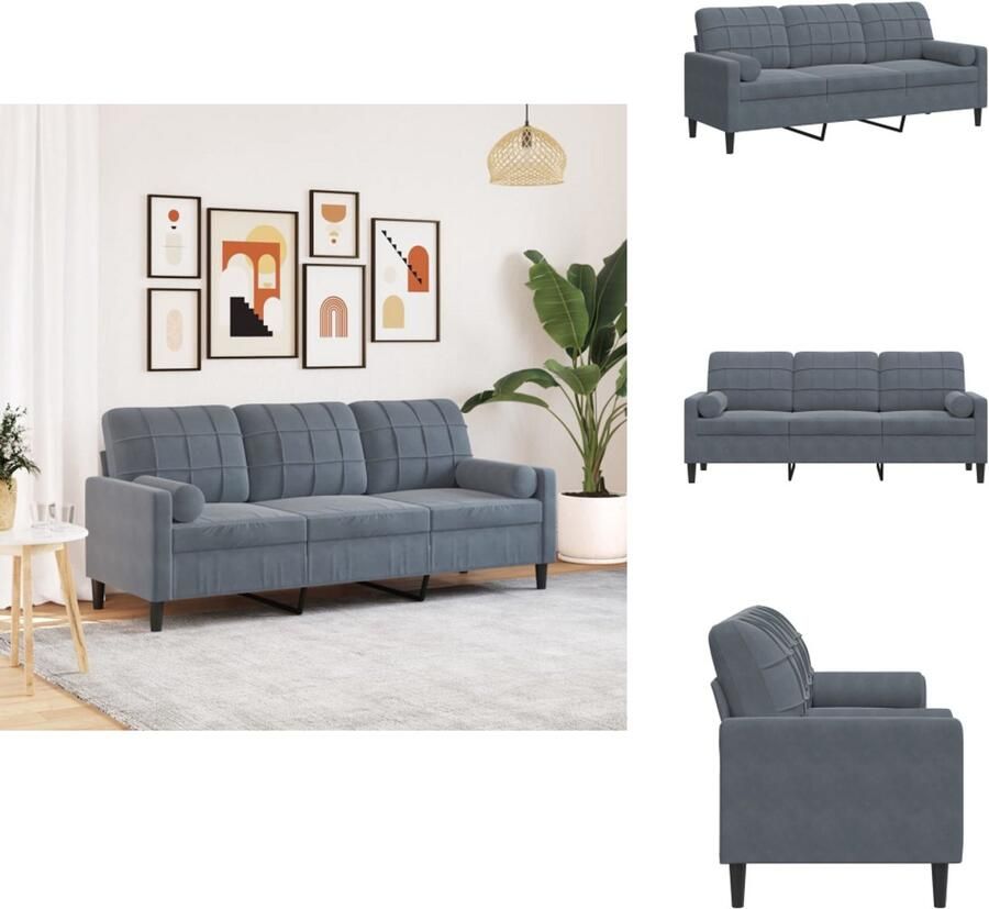 VidaXL 3-zitsbank 3-zitsbanken Bank 3zitsbank Driezitsbank met sierkussens 180 cm fluweel donkergrijs