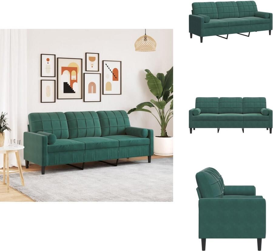 VidaXL 3-zitsbank 3-zitsbanken Bank 3zitsbank Driezitsbank met sierkussens 180 cm fluweel donkergroen