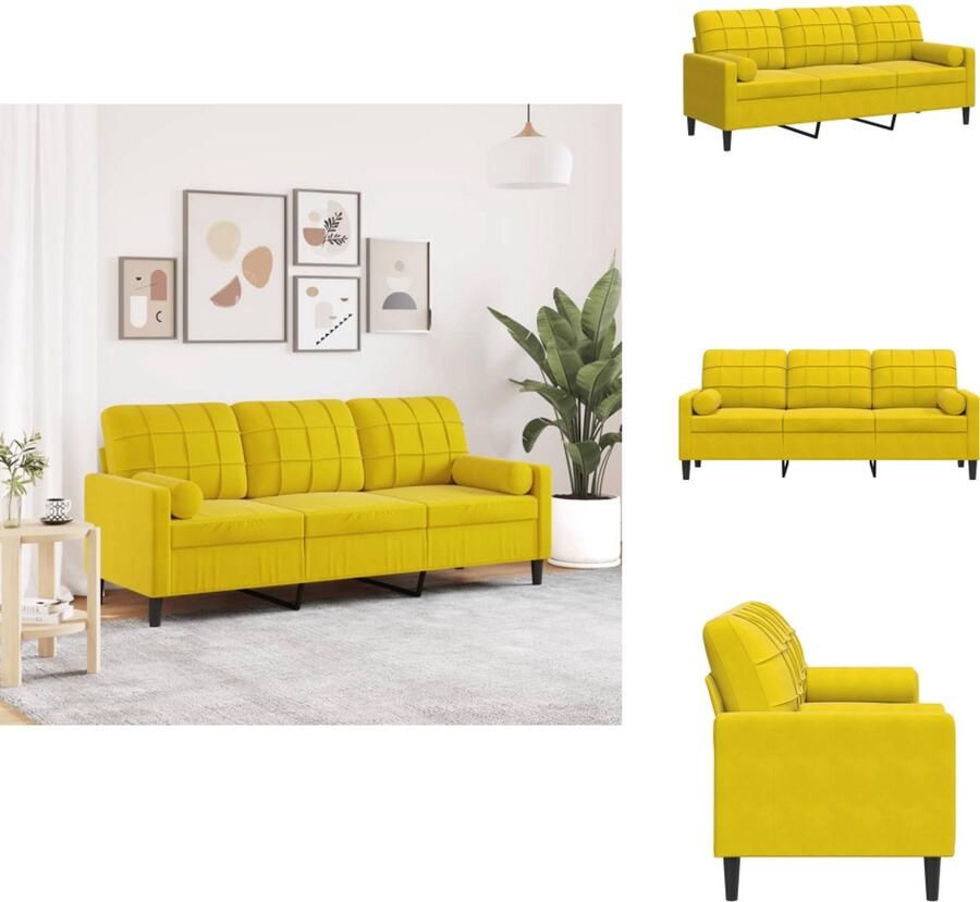 VidaXL 3-zitsbank 3-zitsbanken Bank 3zitsbank Driezitsbank met sierkussens 180 cm fluweel geel