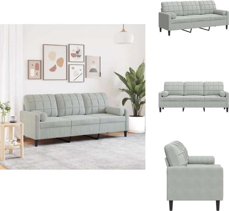 VidaXL 3-zitsbank 3-zitsbanken Bank 3zitsbank Driezitsbank met sierkussens 180 cm fluweel lichtgrijs