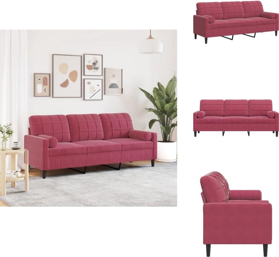 VidaXL 3-zitsbank 3-zitsbanken Bank 3zitsbank Driezitsbank met sierkussens 180 cm stof wijnrood