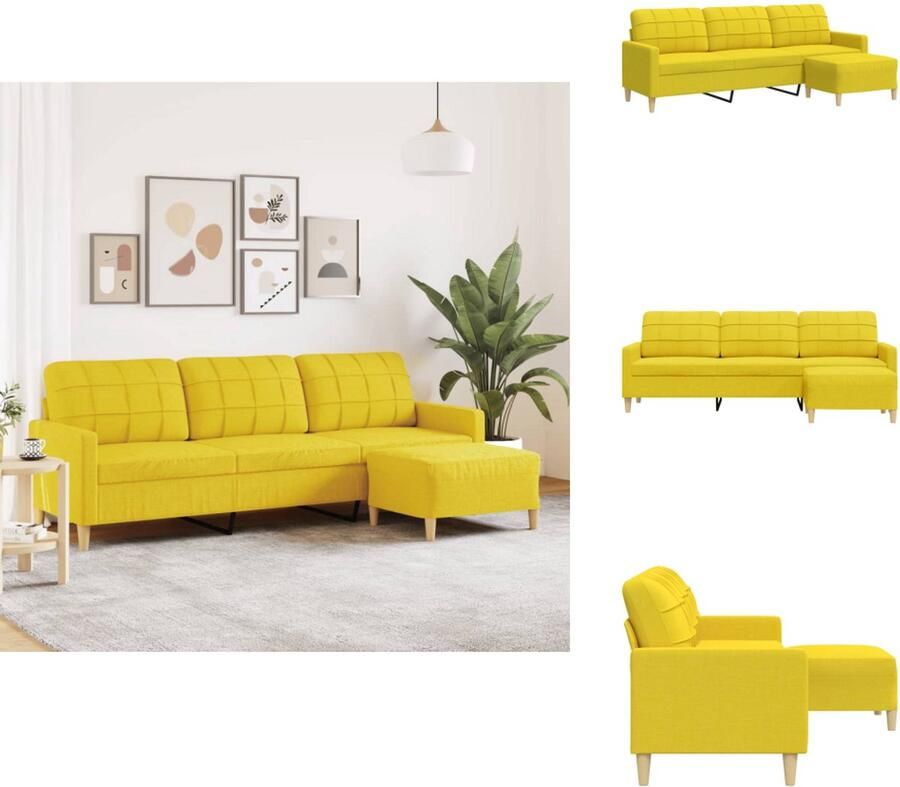 VidaXL 3-zitsbank 3-zitsbanken Bank 3zitsbank Driezitsbank met voetenbank 210 cm stof lichtgeel