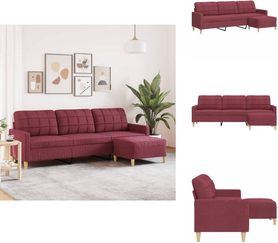 VidaXL 3-zitsbank 3-zitsbanken Bank 3zitsbank Driezitsbank met voetenbank 210 cm stof wijnrood