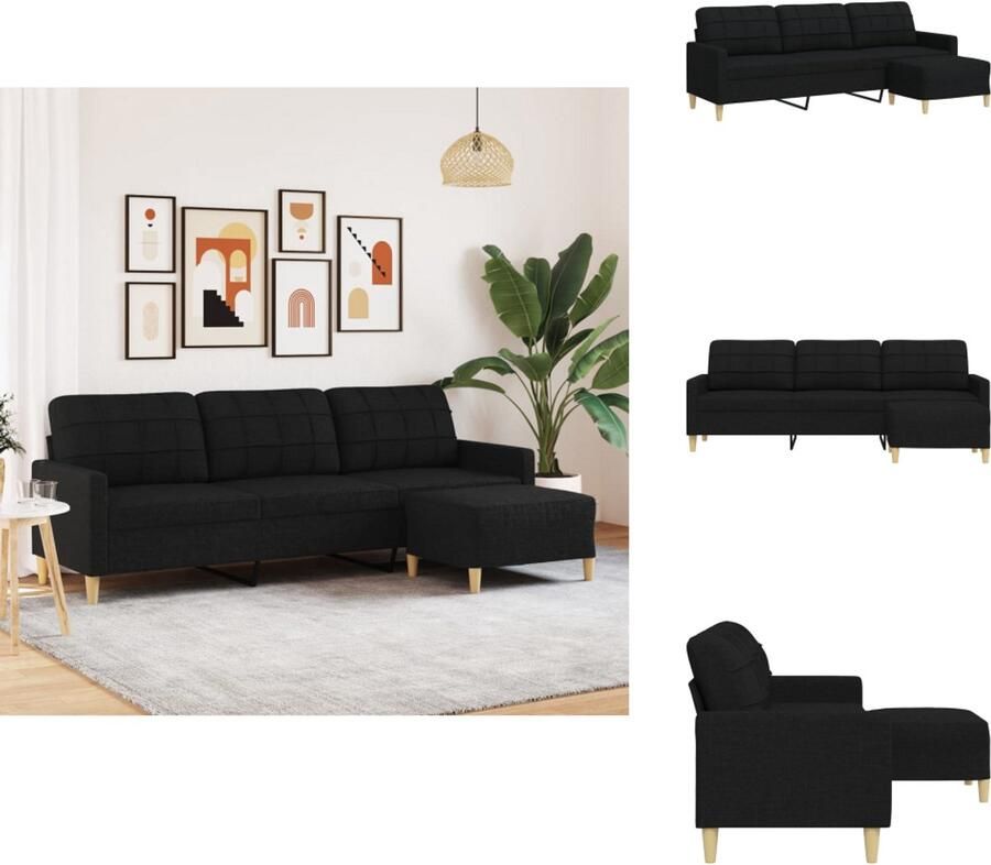 VidaXL 3-zitsbank 3-zitsbanken Bank 3zitsbank Driezitsbank met voetenbank 210 cm stof zwart