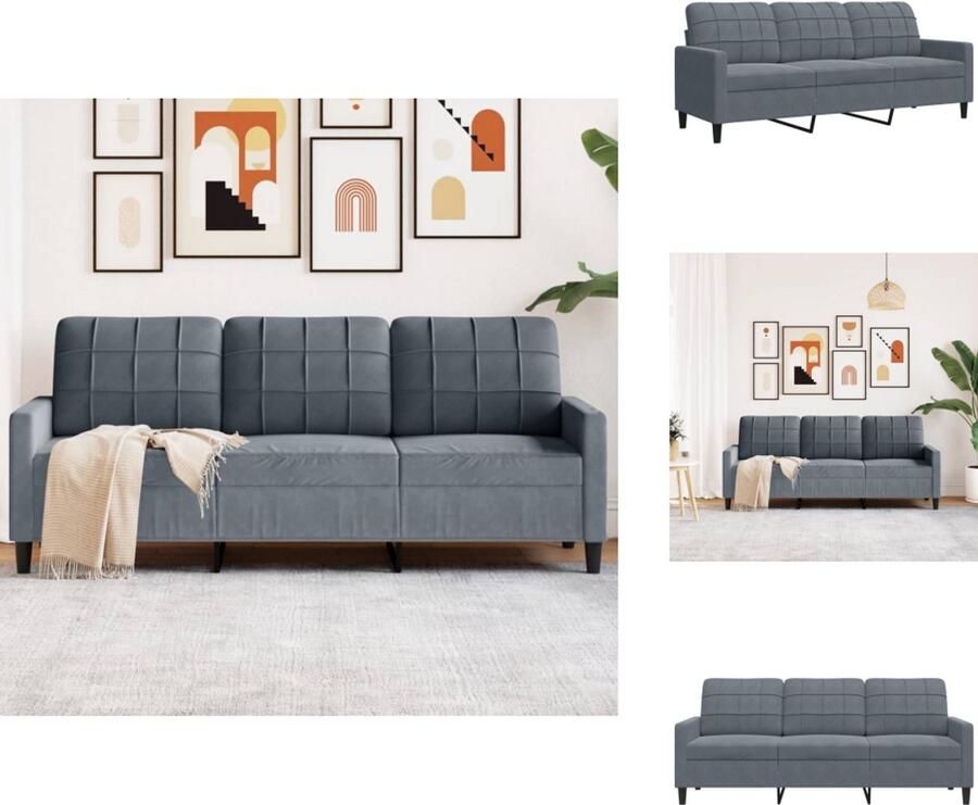 VidaXL 3-zitsbank 3-zitsbanken Bank Driezitsbank 180 cm fluweel donkergrijs