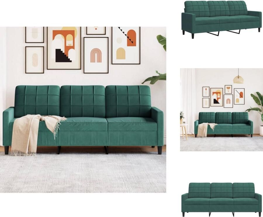 VidaXL 3-zitsbank 3-zitsbanken Bank Driezitsbank 180 cm fluweel donkergroen