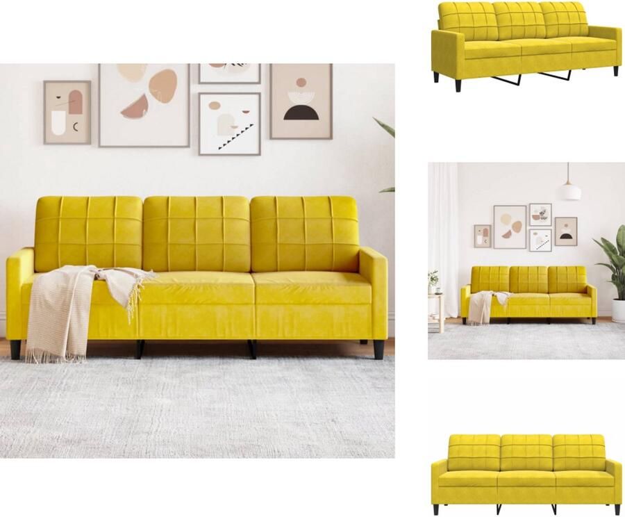 The Living Store Gele Fluwelen 3-zitsbank 197 x 77 x 80 cm Comfortabel en Modern Drie Zitsbank Bank Lounge Meubilair Fluweel Sofa Gele Bank - Foto 2