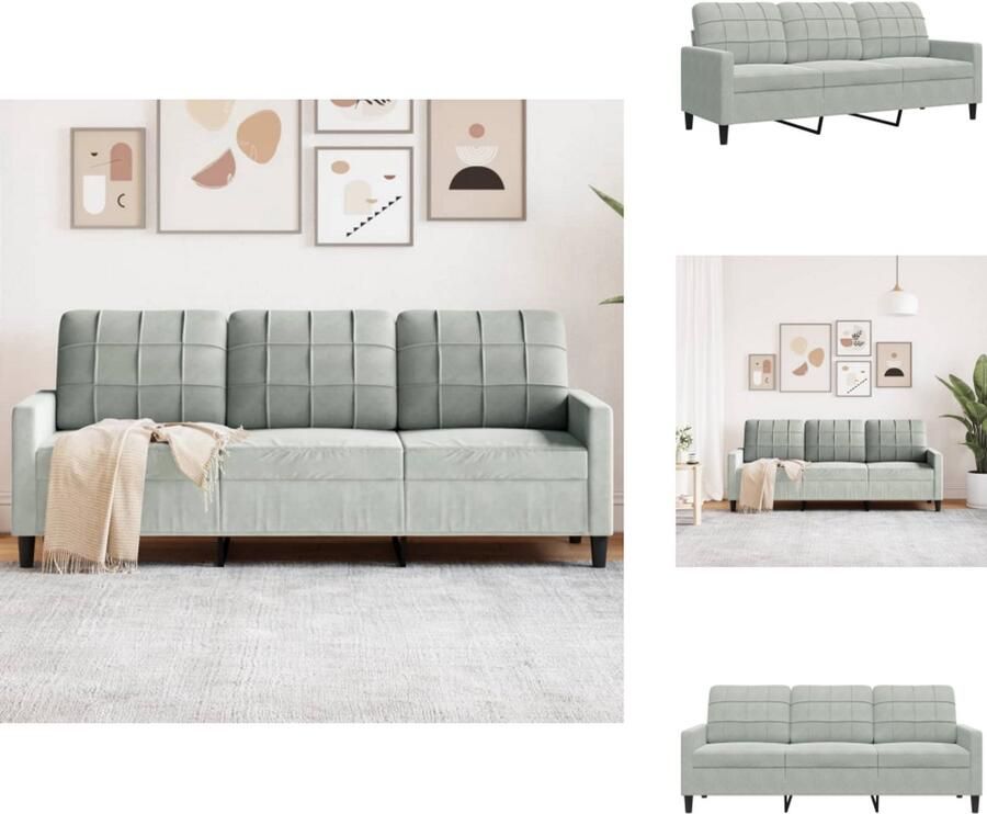 VidaXL 3-zitsbank 3-zitsbanken Bank Driezitsbank 180 cm fluweel lichtgrijs - Foto 2