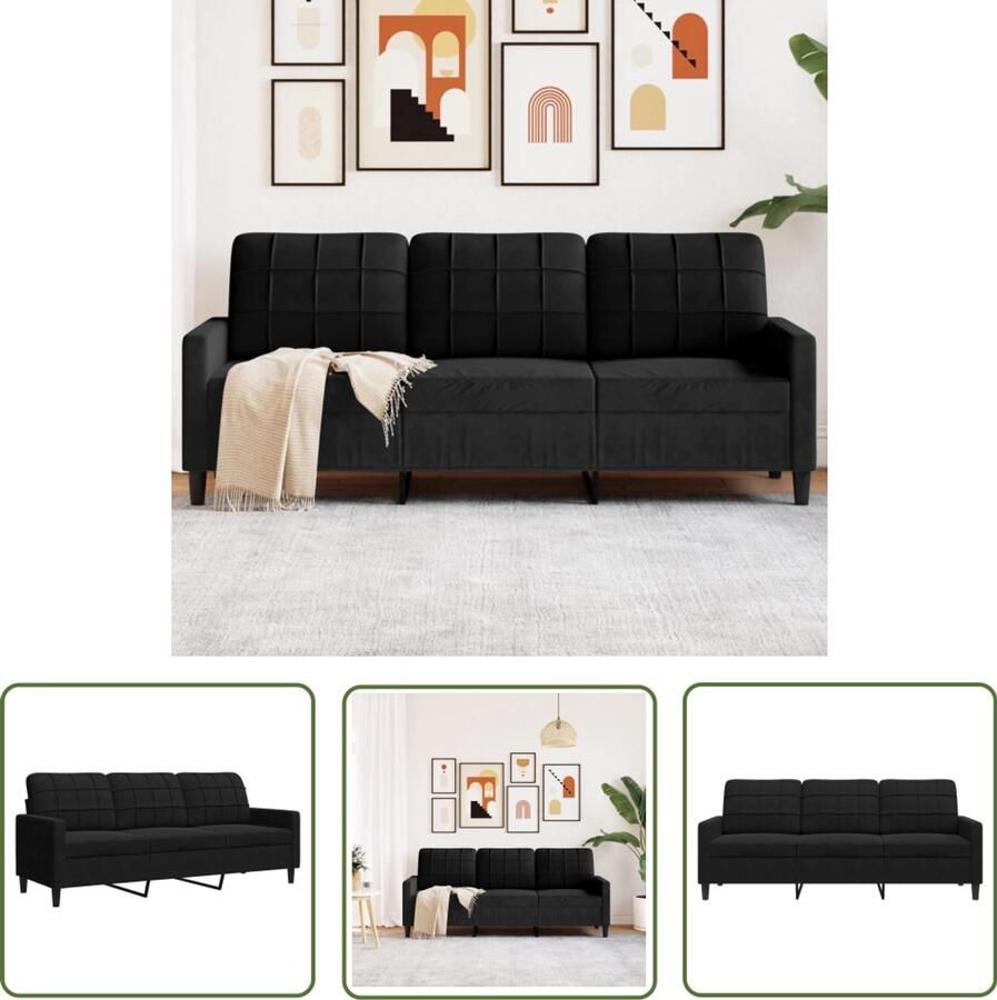 The Living Store 3-zitsbank fluweel zwart 197 x 77 x 80 cm Stevig metalen frame Drie Persoons Bank Zwarte Bank Velvet Bank Lounge Bank Banks Kopen - Foto 2