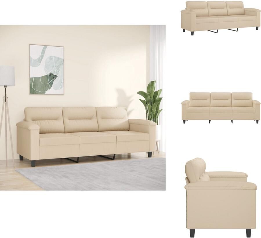 VidaXL 3-zitsbank 3-zitsbanken Bank Driezitsbank 180 cm microvezelstof crèmekleurig